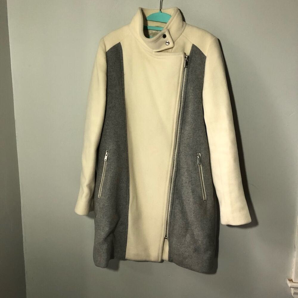 Wilfred asymmetrical wool cashmere cream grey long line coat cocoon zipper M